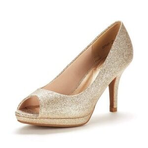 Dream‎ Pairs Gold Glitter Peep Toe Platform Heels Size 5.5 – Party Shoes